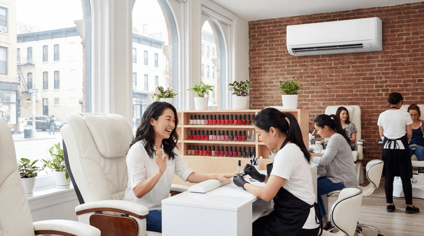 Multi-zone ductless mini-split installed in a Quincy nail salon